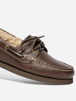 Chaussures Bateaux Femme Cuir Brun et Creme PHERINA
