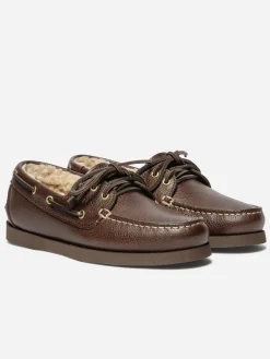 Chaussures Bateaux Femme Cuir Brun et Creme PHERINA
