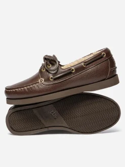 Chaussures Bateaux Femme Cuir Brun et Creme PHERINA