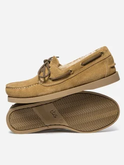 Chaussures Bateaux Femme Cuir Cognac et Creme PHERINA