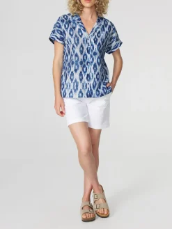 Chemise Femme Col Tailleur Imprimés Bleus ETEILCHA