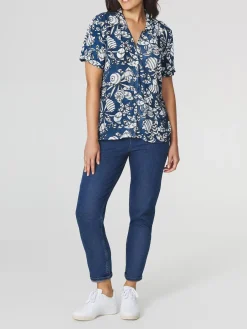 Chemise Femme Col Tailleur Imprimés Exclusifs TBS Marine JANIECHA