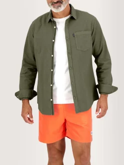 Chemise Homme Manches Longues Coton Kaki