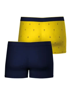 Lot de 2 Boxers pour Homme Coton Elasthanne Marine et Jaune NAUTIQUE