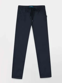 Pantalon Femme Ceinture Elastiquée Coton Marine