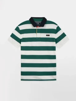 Polo Homme Coupe Ajustée Rayures Blanc et Vert SERGOPOL