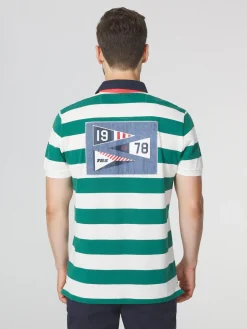 Polo Homme Coupe Ajustée Rayures Blanc et Vert SERGOPOL