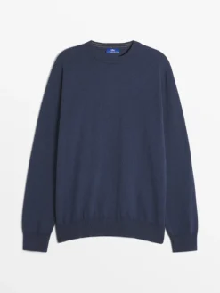 Pull Homme Col Rond Laine Coton Marine