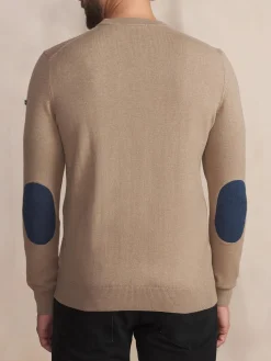 Pull Homme Col Rond Laine Coton Beige MALIKRON