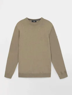 Pull Homme Col Rond Laine Coton Beige MALIKRON