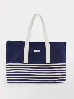 Sac Cabas Femme Toile Recyclé 51 x 33 x 14 cm Bleu et Blanc CHARLIZE