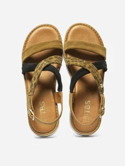 Sandales Femme Cuir Fermeture Boucle Camel détails léopard