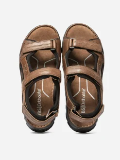 Sandales Homme A Scratch Dessus Cuir Marron