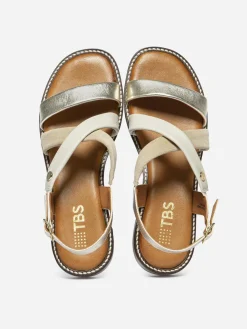 Sandales Plates Femme Cuir Fermeture Camel