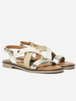 Sandales Plates Femme Cuir Fermeture Camel