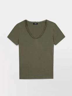 Tee-shirt en maille femme kaki ADAMAVER