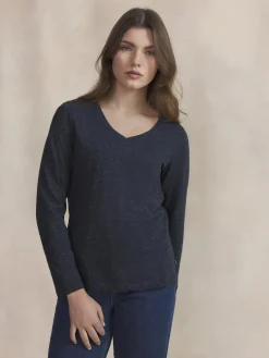 Tee Shirt Femme Manche Longues Coton Bleu ADINALON