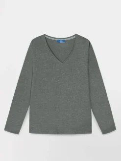 Tee Shirt Femme Manche Longues Coton Vert ADINALON