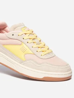 Tennis en cuir femme beige et jaune ALMERIA