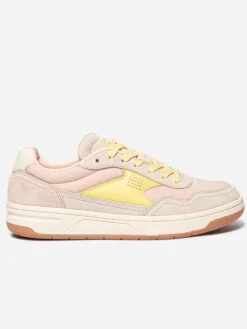 Tennis en cuir femme beige et jaune ALMERIA