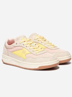 Tennis en cuir femme beige et jaune ALMERIA