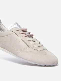 Tennis en cuir femme beige et rose ESTRELA