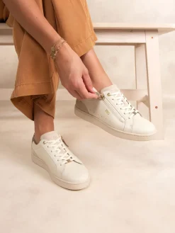 Tennis en cuir femme off-white et python VINISIA