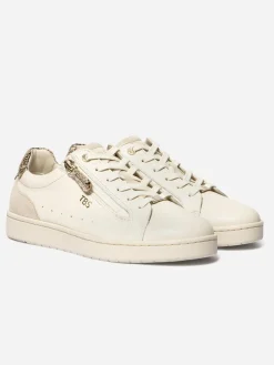 Tennis en cuir femme off-white et python VINISIA