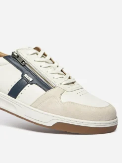 Tennis en cuir homme blanc et navy et rouge THEOZIP