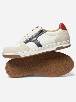 Tennis en cuir homme blanc et navy et rouge THEOZIP