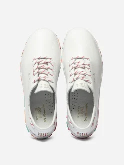 Tennis Femme Confort Cuir Blanc Semelle Corail Multico