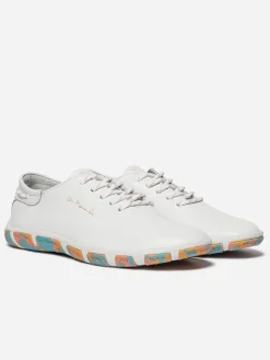 Tennis Femme Confort Cuir Blanc Semelle Blush Multico
