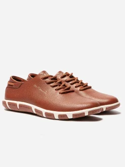 Tennis Femme Confort Cuir Embossé Marron JAZARU