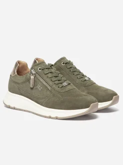 Tennis Femme Cuirs Velours Fermeture Lacets et Zip Vert BLONZIP
