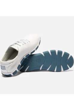 Tennis Femme En Cuir Blanc Semelle Bleue