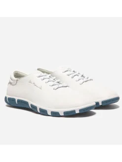 Tennis Femme En Cuir Blanc Semelle Bleue