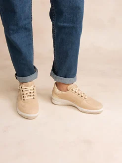 Tennis Femme Fabrication Française Cuir Velours Fermeture Lacets et Zip Beige BRAZIP2