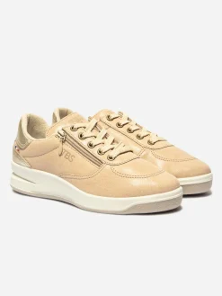 Tennis Femme Fabrication Française Cuir Velours Fermeture Lacets et Zip Beige BRAZIP2