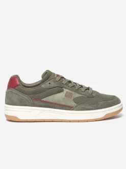 Tennis Homme Cuir Nubuck Vert et Blanc ALMERIO