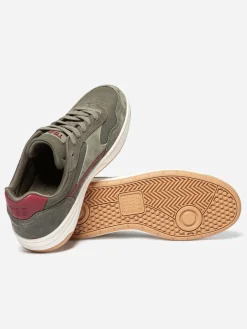 Tennis Homme Cuir Nubuck Vert et Blanc ALMERIO