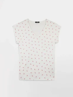 T-shirt Femme Jersey Motifs Blanc et Rouge EDDENSAN